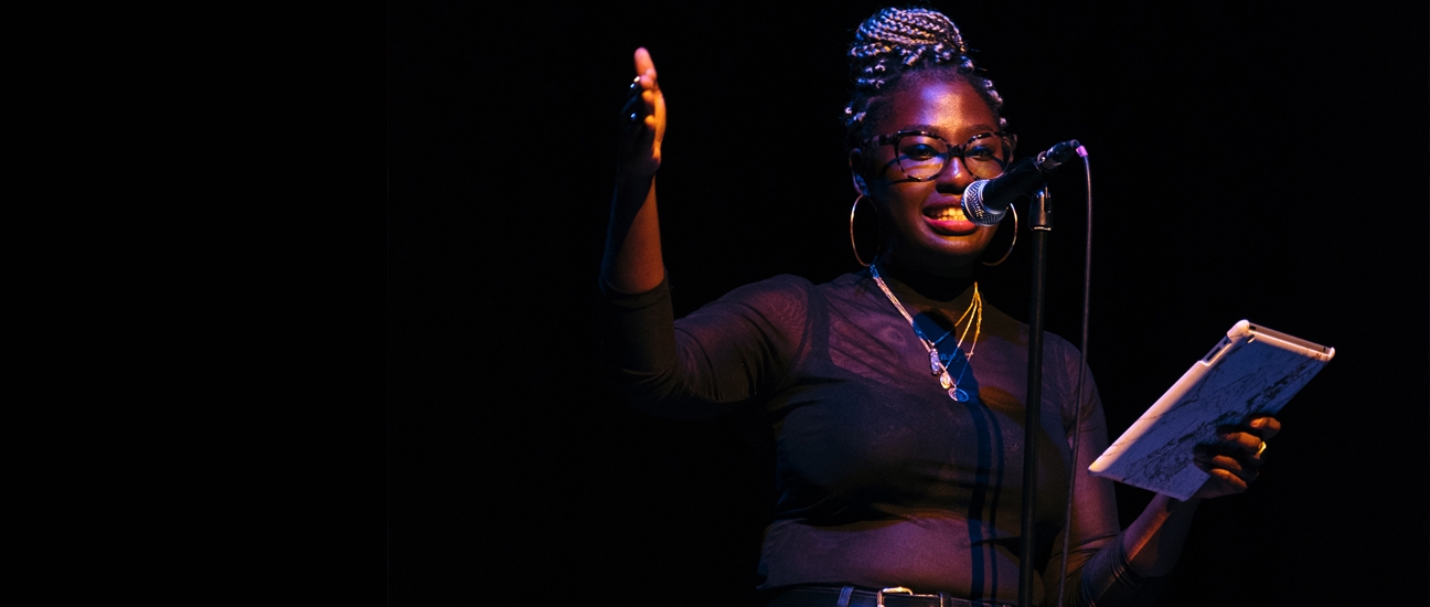 Poet Bridget Minamore at the #Merky Books launch at the Barbican, November 2018