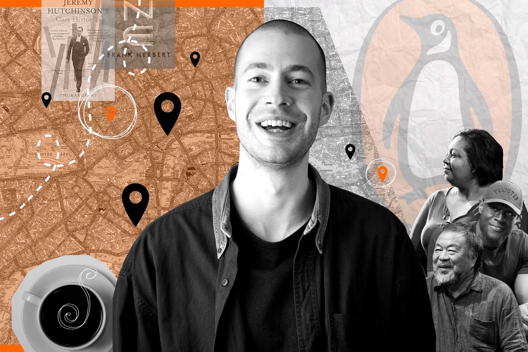 Collage of Will Smith alongside London map, calendar, Penguin logo