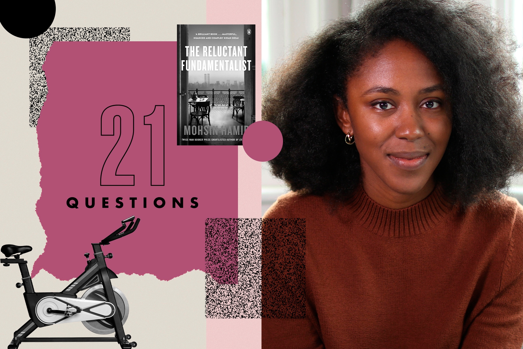 A photo of Natasha Brown, author of Assembly, side-by-side with the interview title, 21 Questions, on a burgundy and grayscale background.