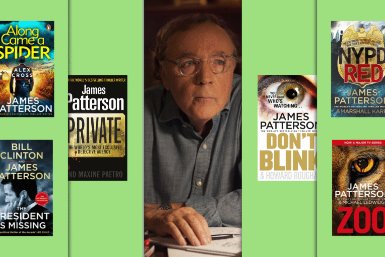 Composite image of the best James Patterson books to read, including Along Came a Spider, Private, The President is Missing, Don't Blink, NYPD Red and Zoo.