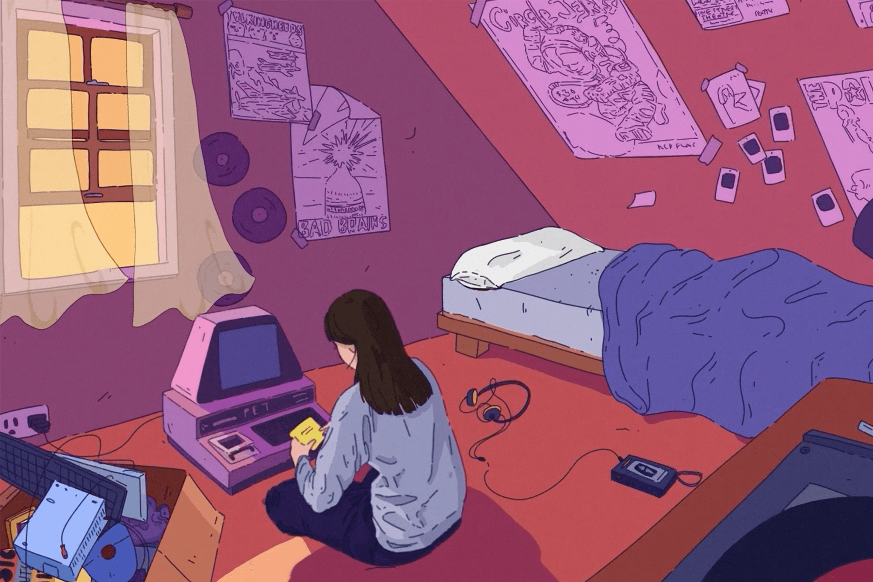 A still from the winning animation, featuring a girl sitting in her 1980s bedroom