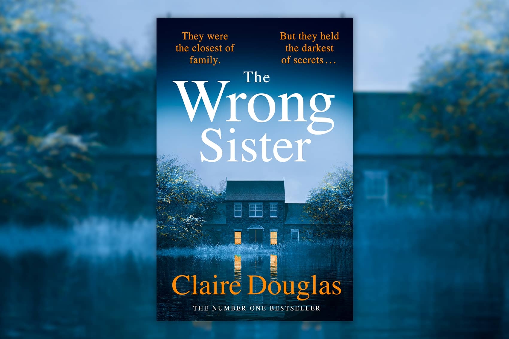 Book jacket of The Wrong Sister by Claire Douglas on a blue background