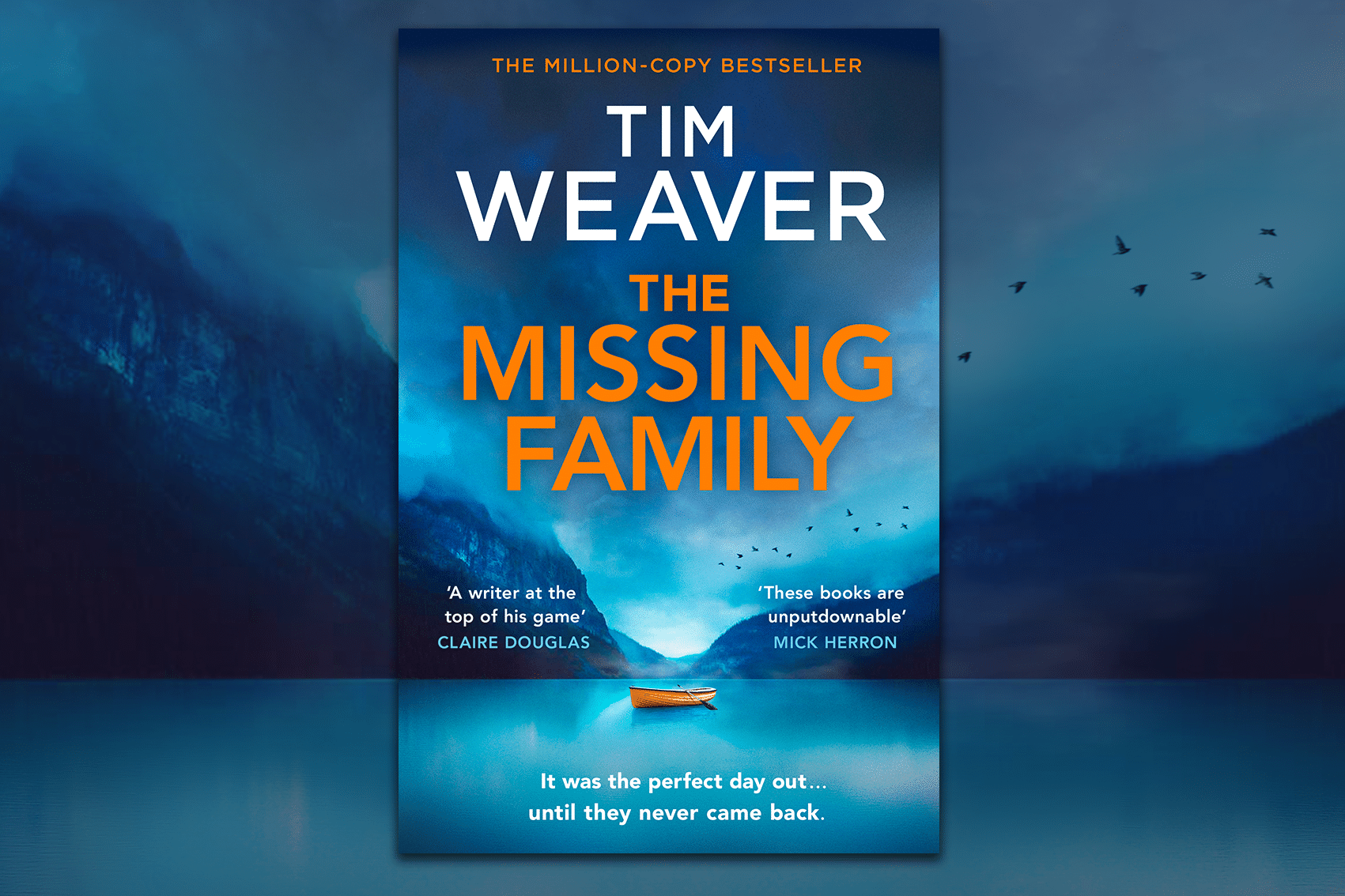The Missing Family by Tim Weaver book cover on a blue background