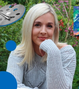 A photo of author Rachel Morrisroe, next to a graphic with the interview title, 21 Questions