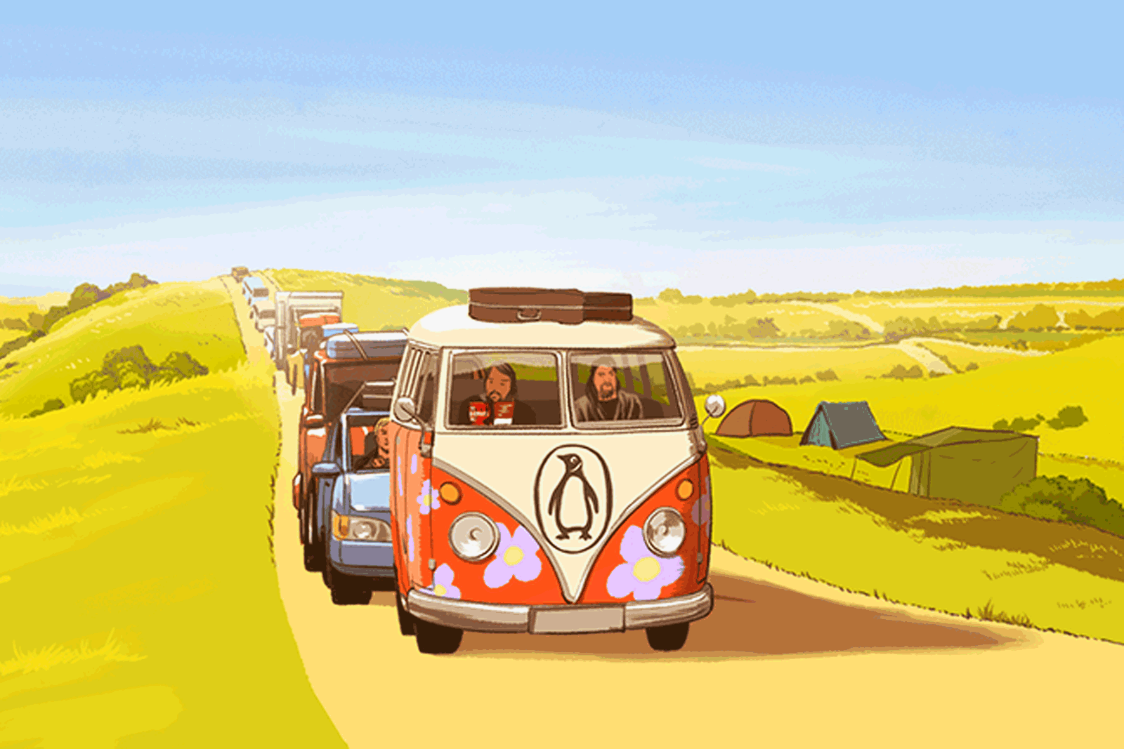 Image of a Campervan driving along a road.