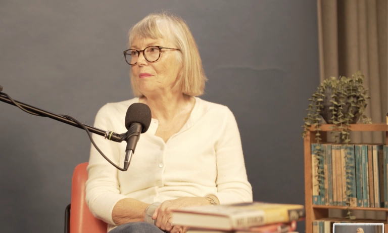 A photograph of Kate Atkinson in The Penguin Podcast studio