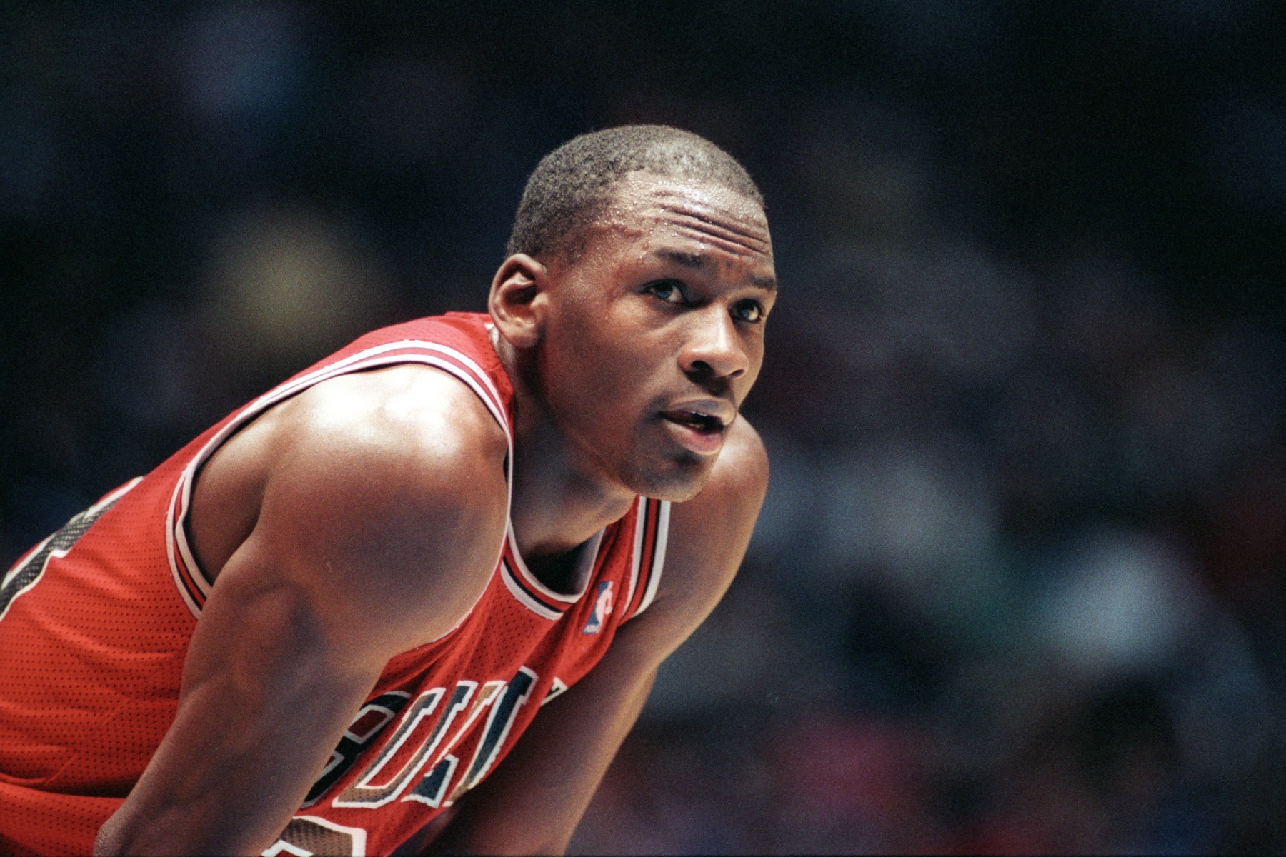 Michael Jordan wearing his famous Chicago Bulls #23. Getty/Tom Berg/Wire Image