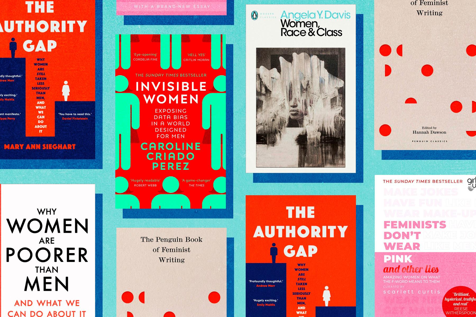 A flatlay of books about the gender gap
