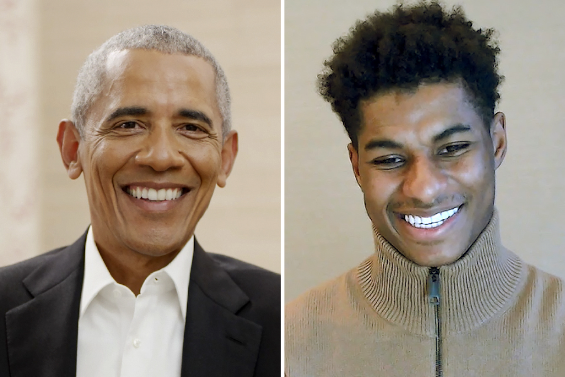 A photograph of Barack Obama and Marcus Rashford side-by-side