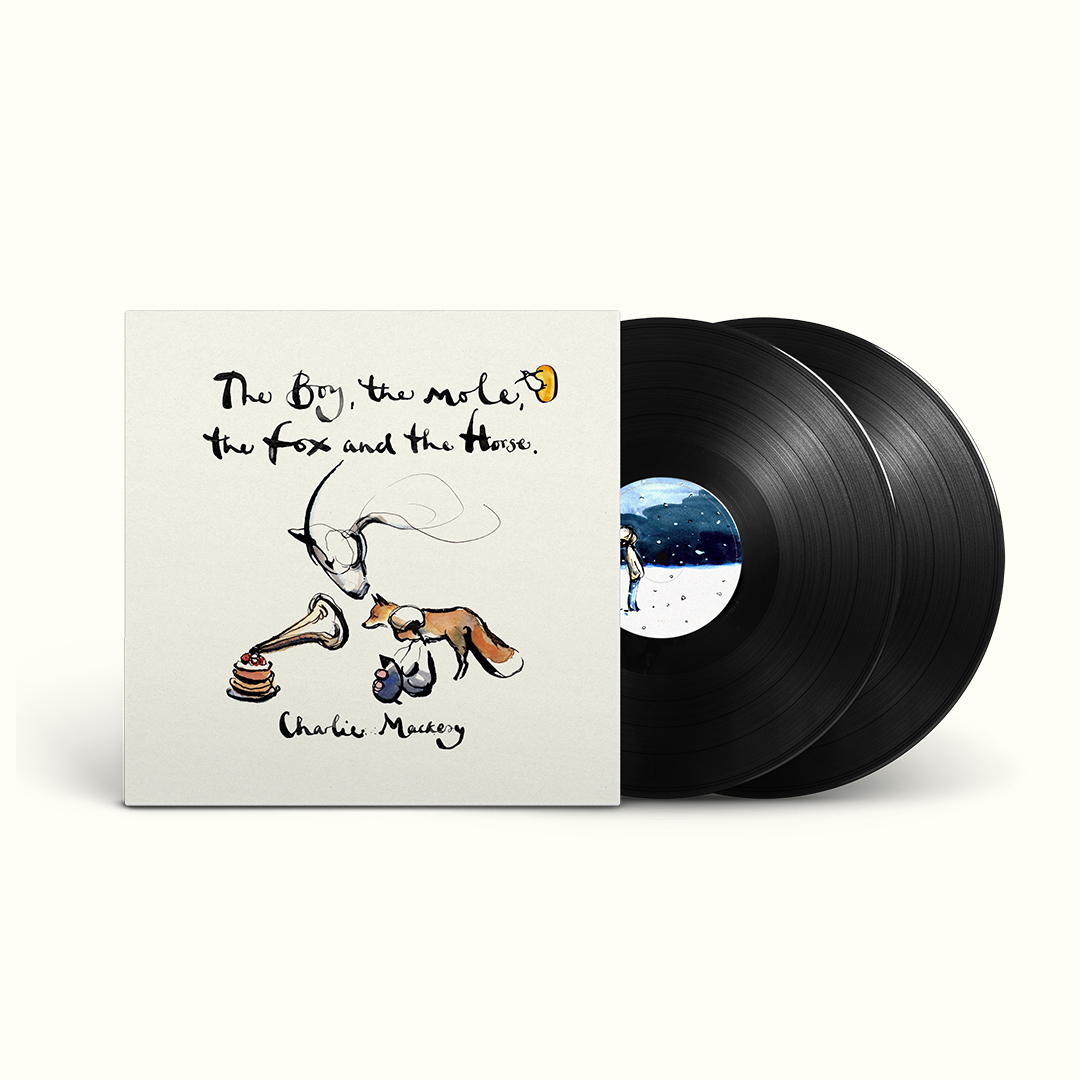 An image of the vinyl version of Charlie Mackesy's 'The Boy, the Mole, the Fox and the House' against a cream-coloured background.