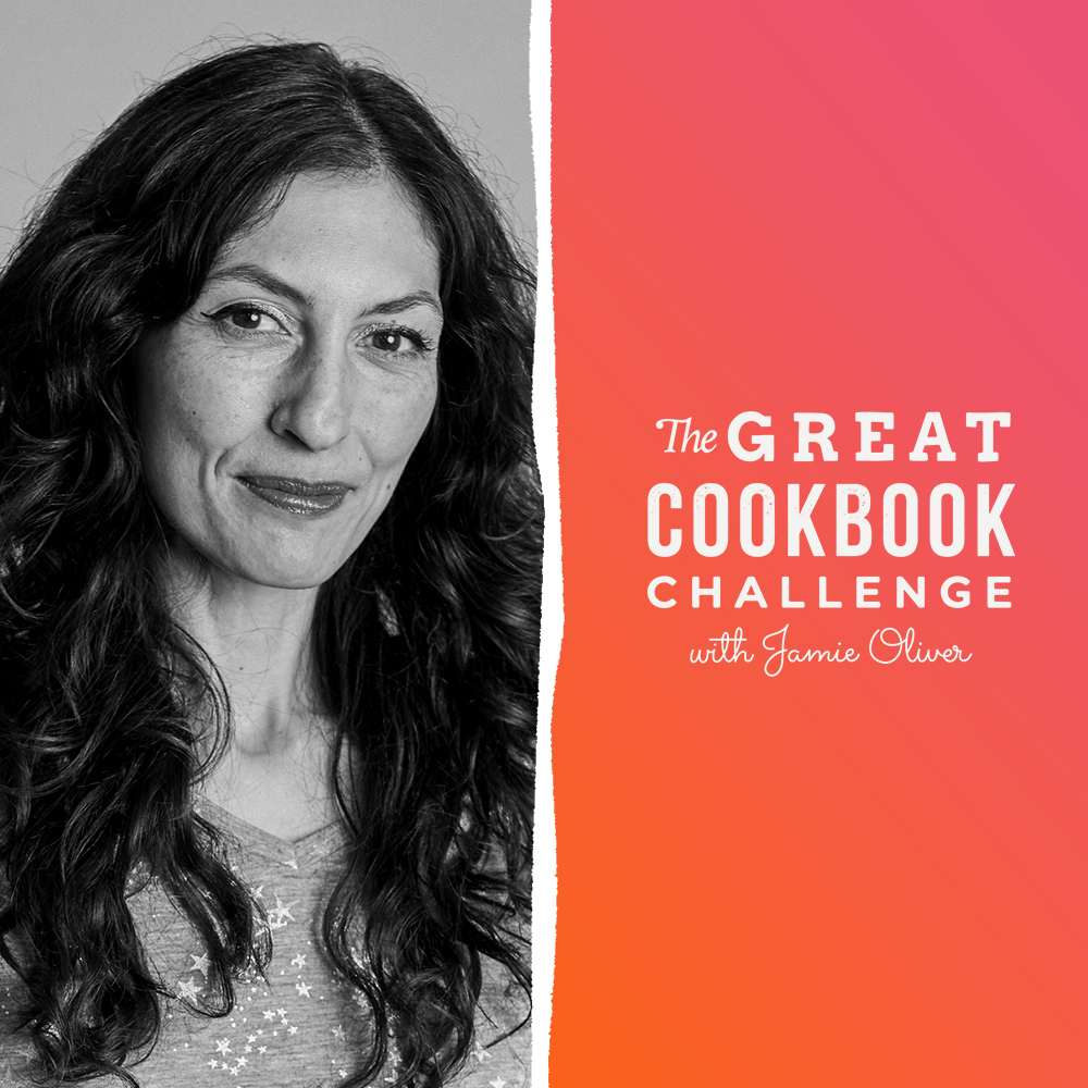 A photo of Dominique Woolf, winner of the Great Cookbook Challenge with Jamie Oliver.