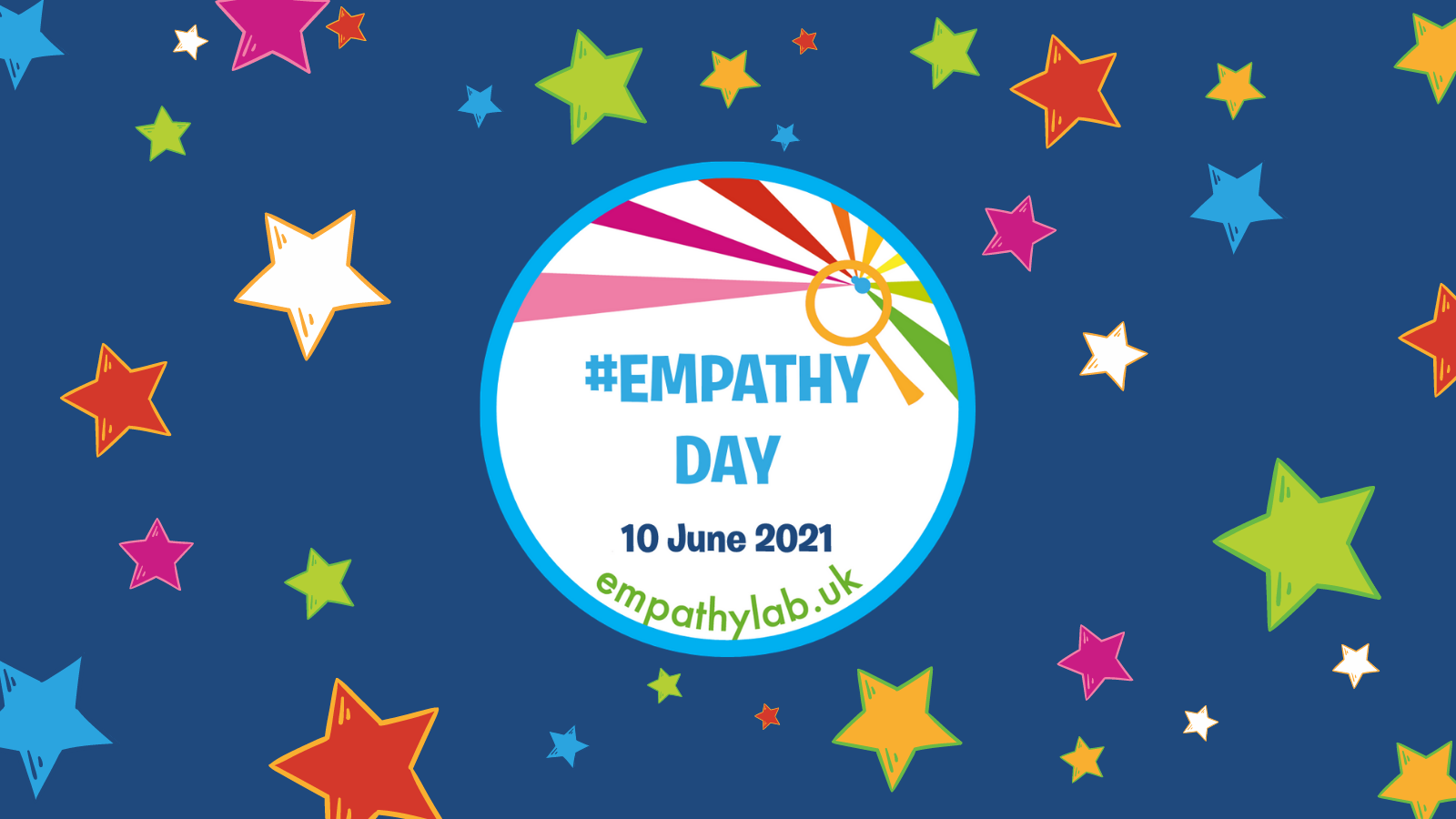 An image of the Empathy Day logo on a dark blue background with multicoloured stars